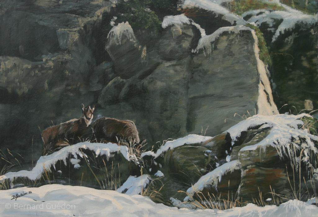 Isards en Mai.Peinture à l'Huile , Bernard Guédon