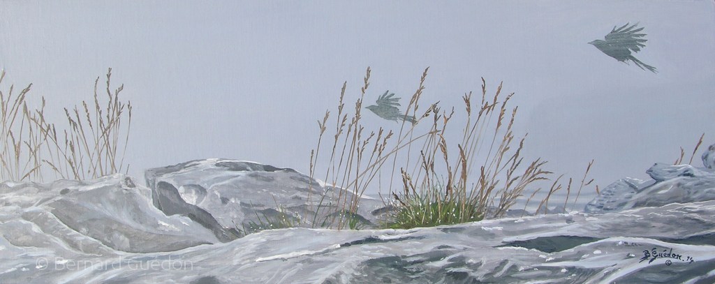 Chocars dans la brume des lapiaz.Huile sur panneau Bernard Guédon