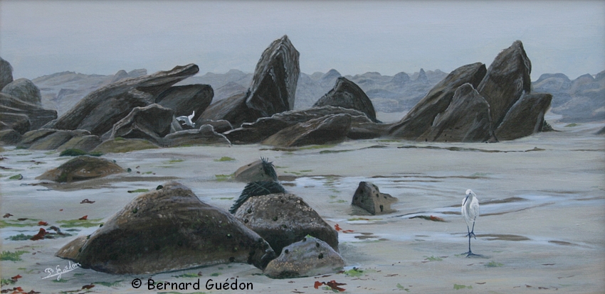 Peinture marine.Maree basse en baie d'Audierne. Peinture Bernard Guedon Peinture marine.Baie d'Audierne, maree basse