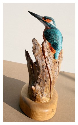 Sculpture Martin pêcheur sur socle en bois