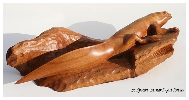 Sculpture en bois, Triton marbré. B.Guédon